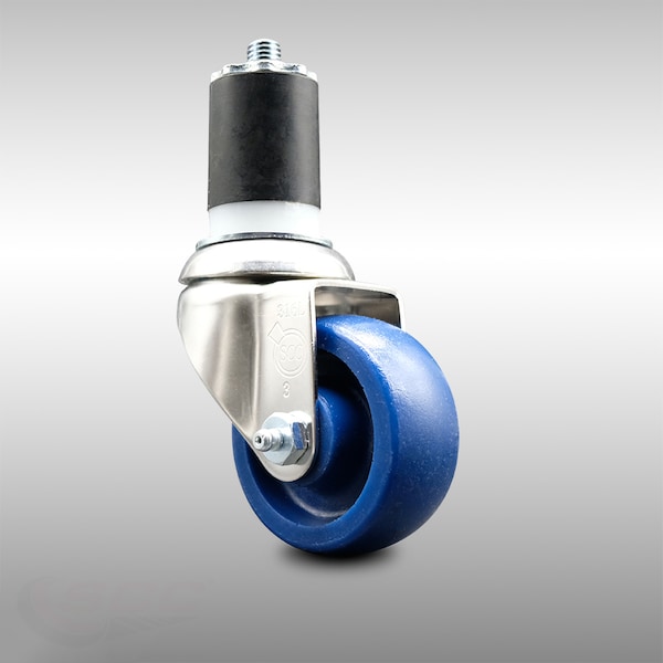 3 Inch 316SS Solid Polyurethane Wheel Swivel 1-3/4 Inch Expanding Stem Caster